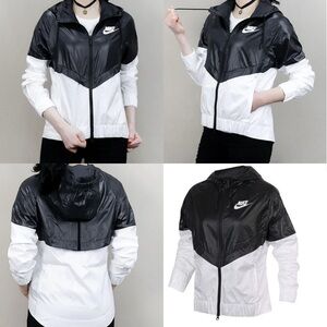 Nike Windrunner Black & White Hooded Full Zip Up Chevron Windbreaker Jacket | S